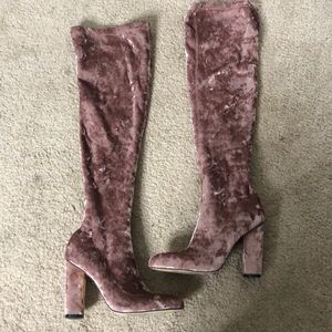 Pink suede knee high boots